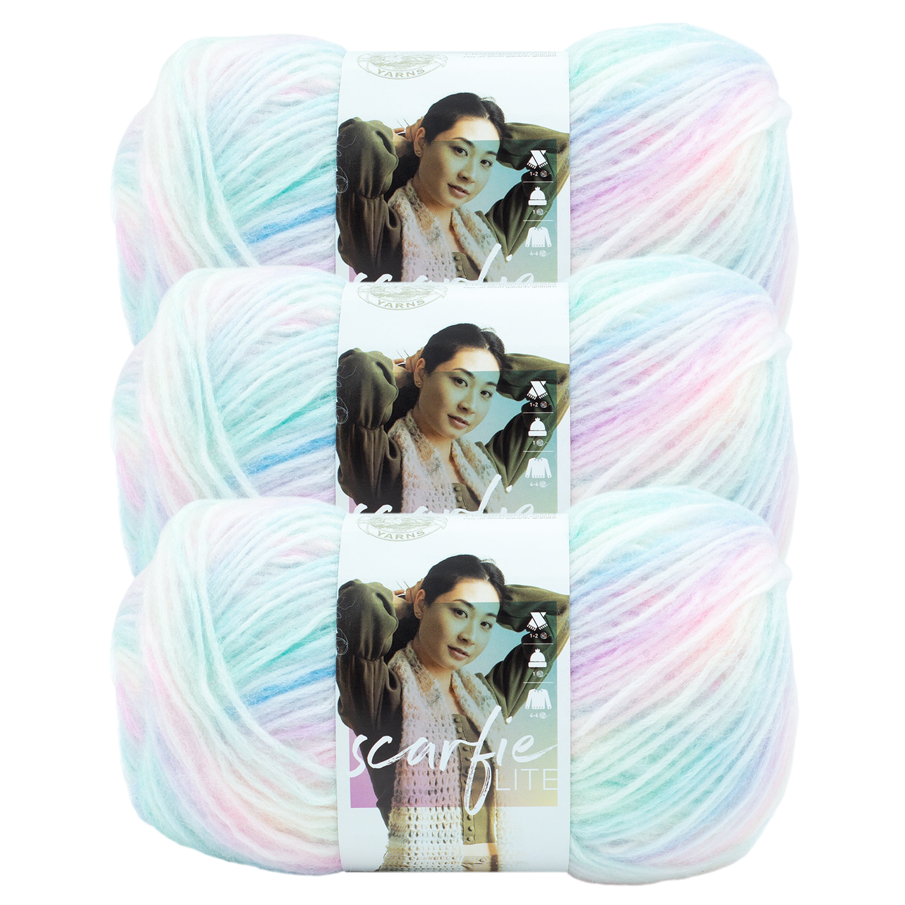 Lion Brand Yarn Scarfie Lite Seaglass Medium Acrylic, Polyester, Nylon, Wool Yarn 3 Pack