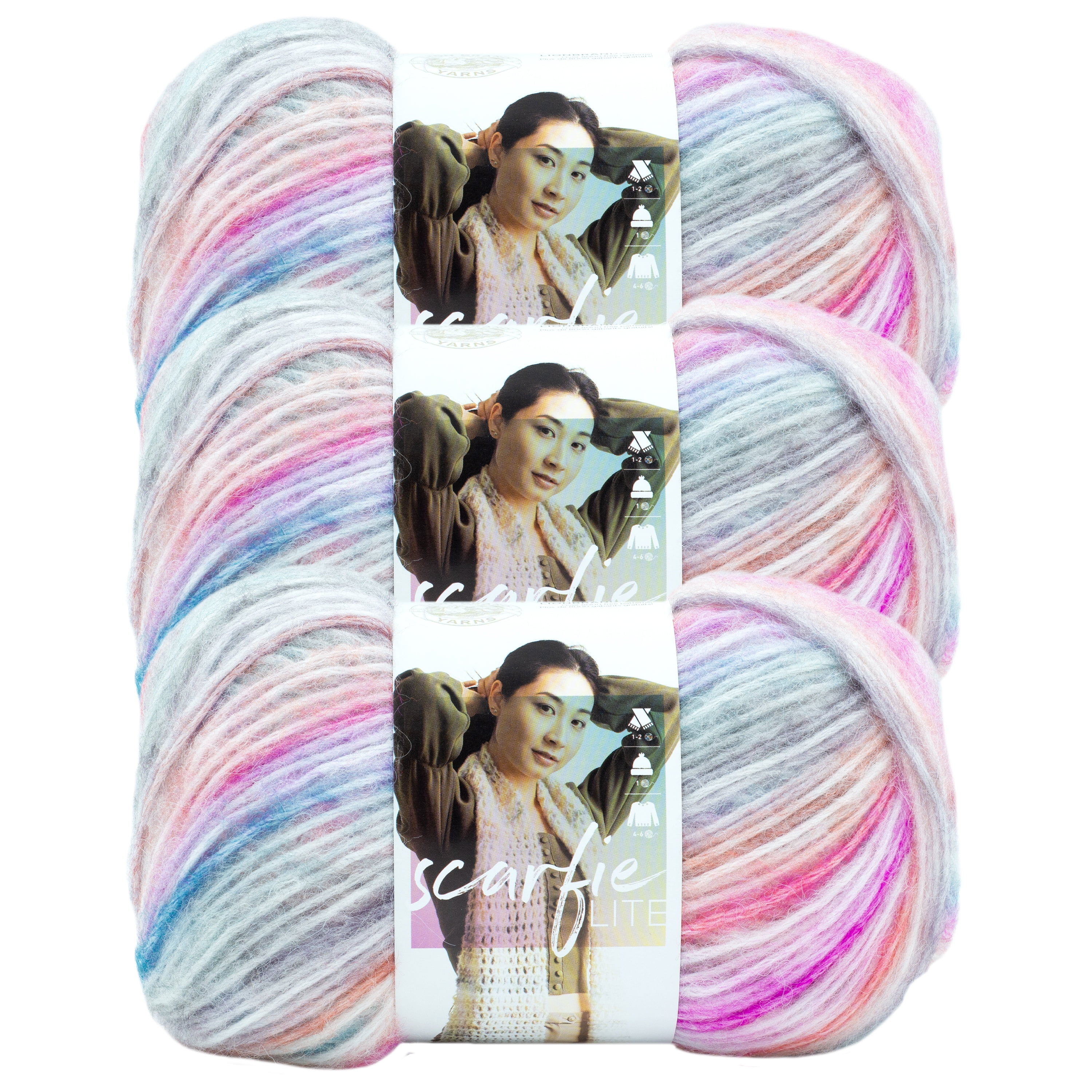 Lion Brand Yarn Scarfie Lite Sunset Medium Acrylic, Polyester, Nylon, Wool Yarn 3 Pack