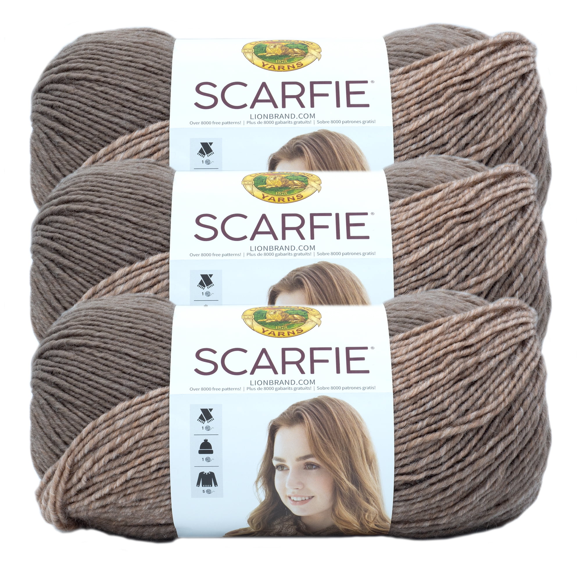 (3 Pack) Lion Brand Yarn Scarfie Bulky Yarn, Cream/Taupe