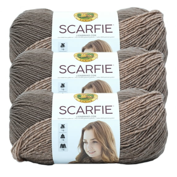Lion Brand Yarn Scarfie Mushroom/Blush Scarf Bulky Acrylic, Wool Multi-Color Yarn 3 Pack