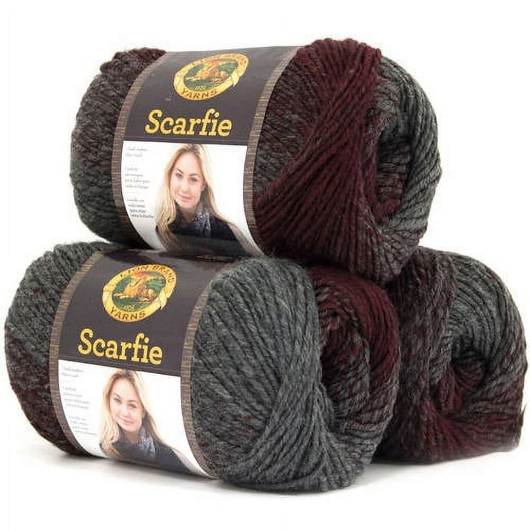Lion Brand Scarfie Yarn -Cranberry/Black, Multipack of 3