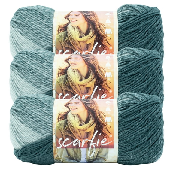 Lion Brand Yarn Scarfie Pale Grey/Bluestone Scarf Bulky Acrylic, Wool Multi-Color Yarn 3 Pack