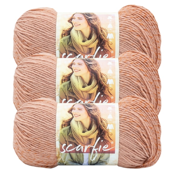 Lion Brand Yarn Scarfie Rust/Cameo Scarf Bulky Acrylic, Wool Multi-Color Yarn 3 Pack