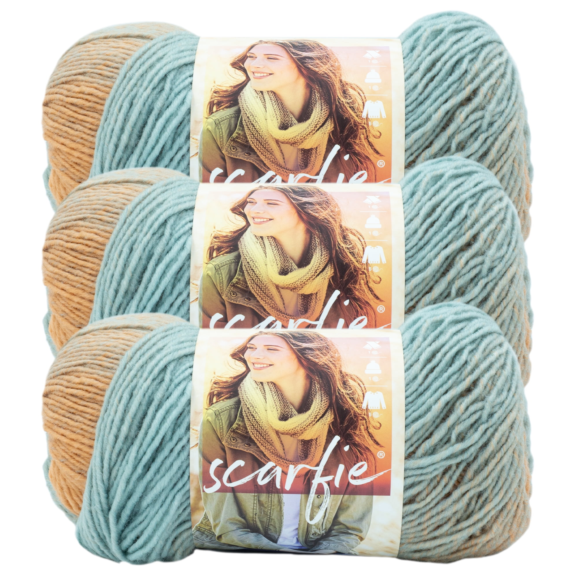 (3-pack) Lion Brand Yarn 826-237H Scarfie Yarn, Seafoam/Clay