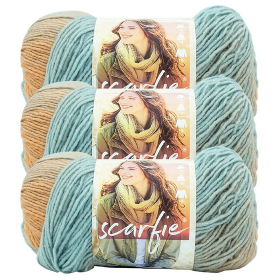 Lion Brand Yarn Scarfie Seafoam/Clay Scarf Bulky Acrylic, Wool Multi-Color Yarn 3 Pack