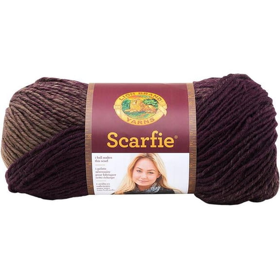 Lion Brand Yarn Scarfie Taupe & Eggplant Scarf Bulky Acrylic, Wool Multi-color Yarn