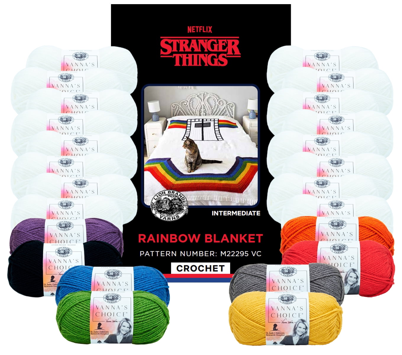 Lion Brand Yarn Stranger Things Bundle Rainbow Blanket Crochet Pattern Medium Acrylic Multi-color Yarn 1 Box