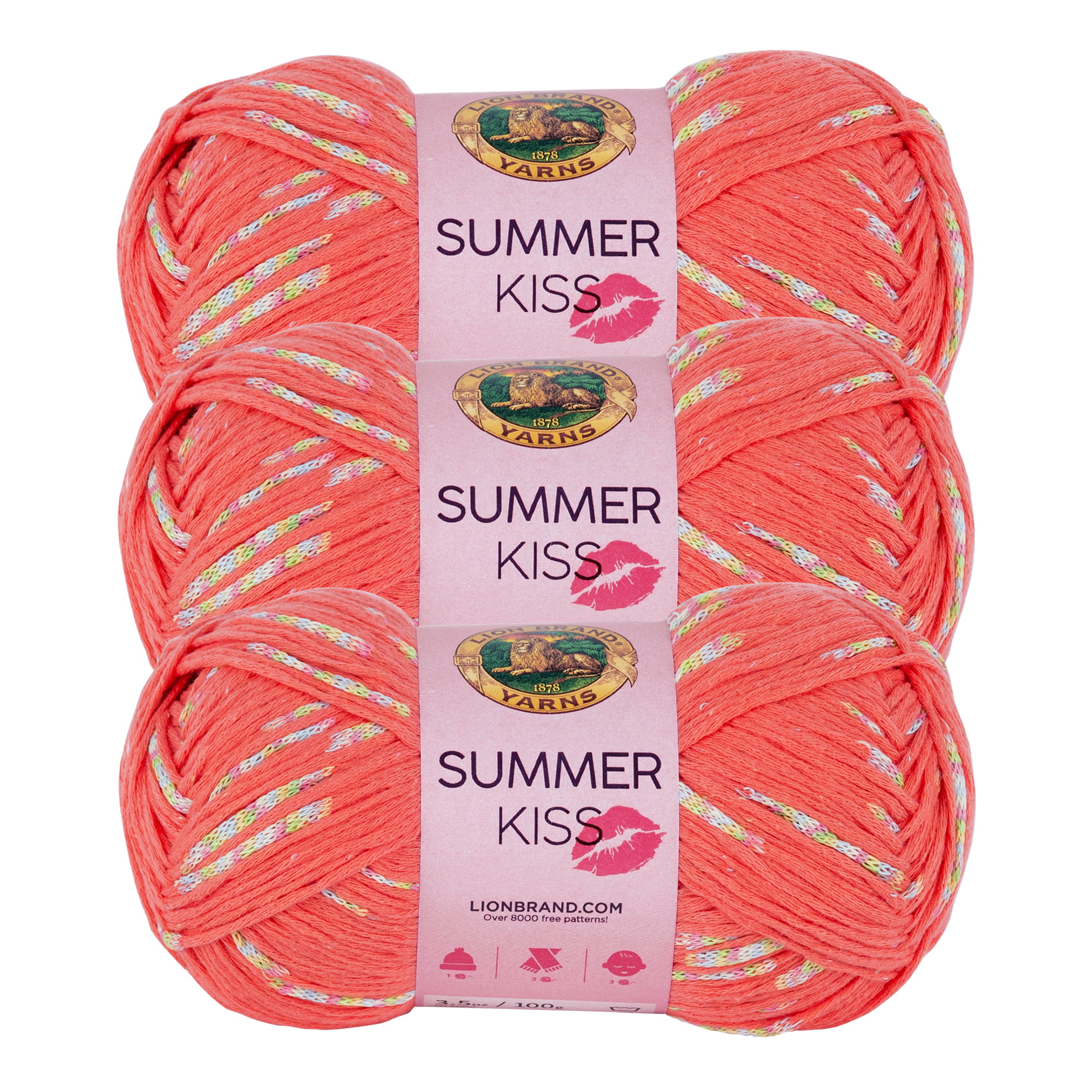 Lion Brand Yarn Summer Kiss Hibiscus I-Cord Medium Cotton, Polyester  Multi-color Yarn 3 Pack 