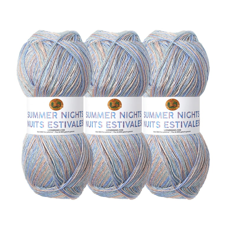 Lion Brand Yarn Summer Nights Bonus Bundle Blue Lagoon Metallic Shawl  Superfine Acrylic, Polyester Multi-color Yarn 3 Pack 
