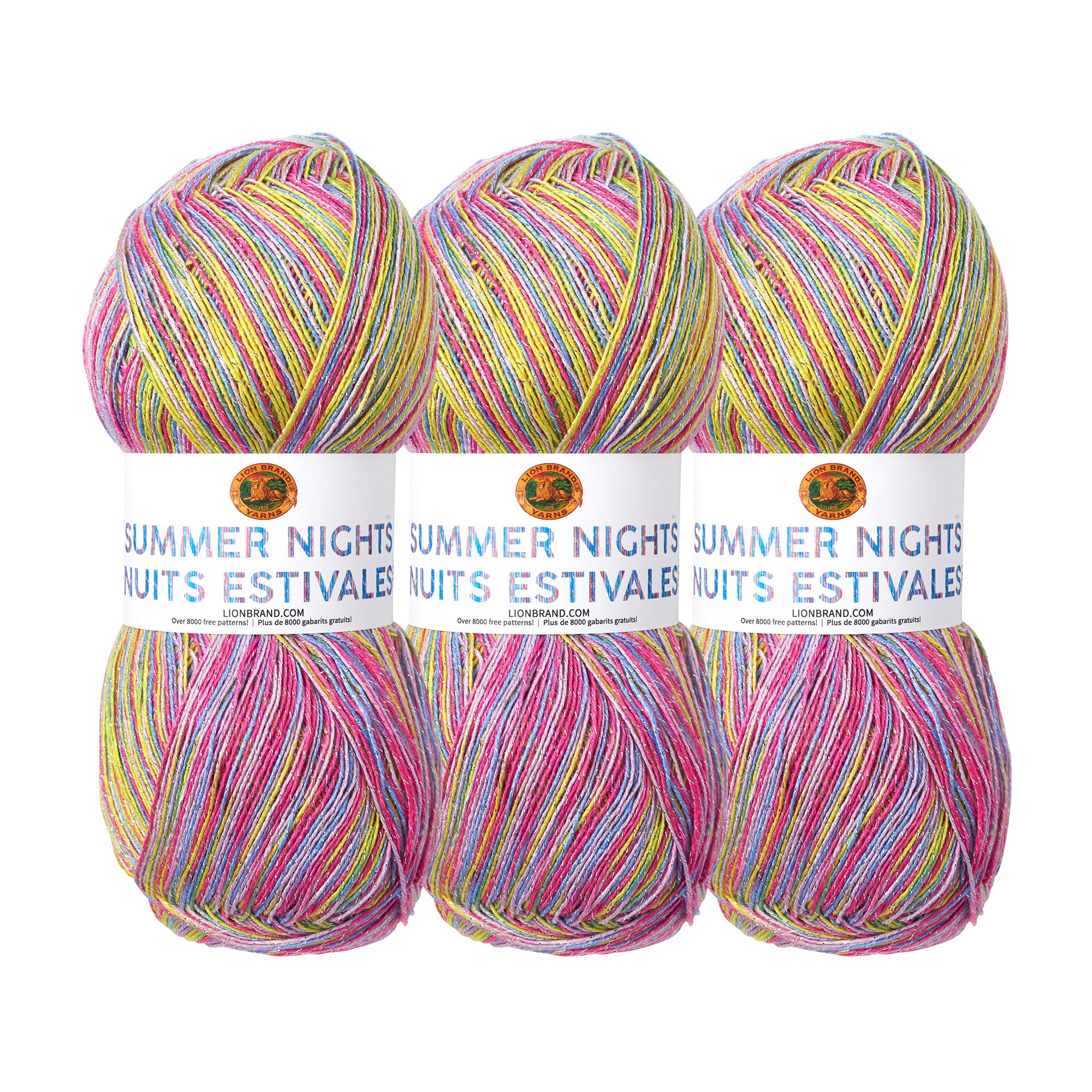 Lion Brand Yarn Summer Nights Bonus Bundle Passion Fruit Metallic Shawl  Superfine Acrylic, Polyester Multi-color Yarn 3 Pack 