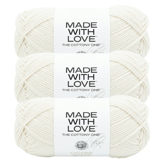 Lion Brand Yarn Tom Daley - The Cottony One Lychee White Medium Cotton, Acrylic Yarn 3 Pack