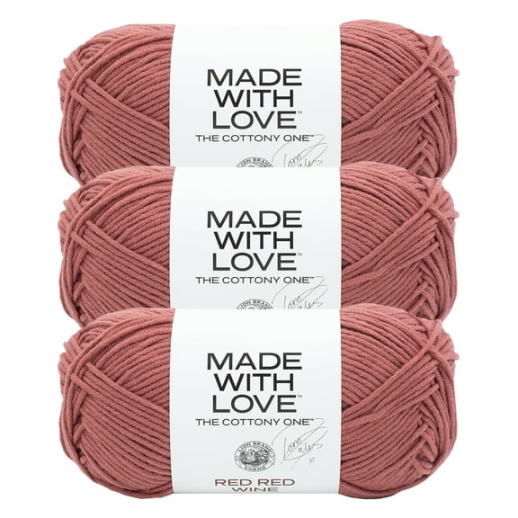 Lion Brand Yarn Tom Daley - The Cottony One Red Red Wine Medium Cotton, Acrylic Yarn 3 Pack
