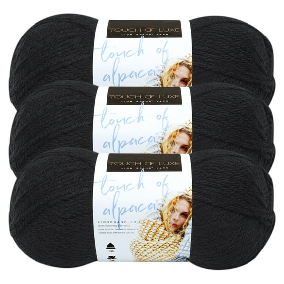 Lion Brand Yarn Touch of Alpaca Black Medium Acrylic, Alpaca Yarn 3 Pack
