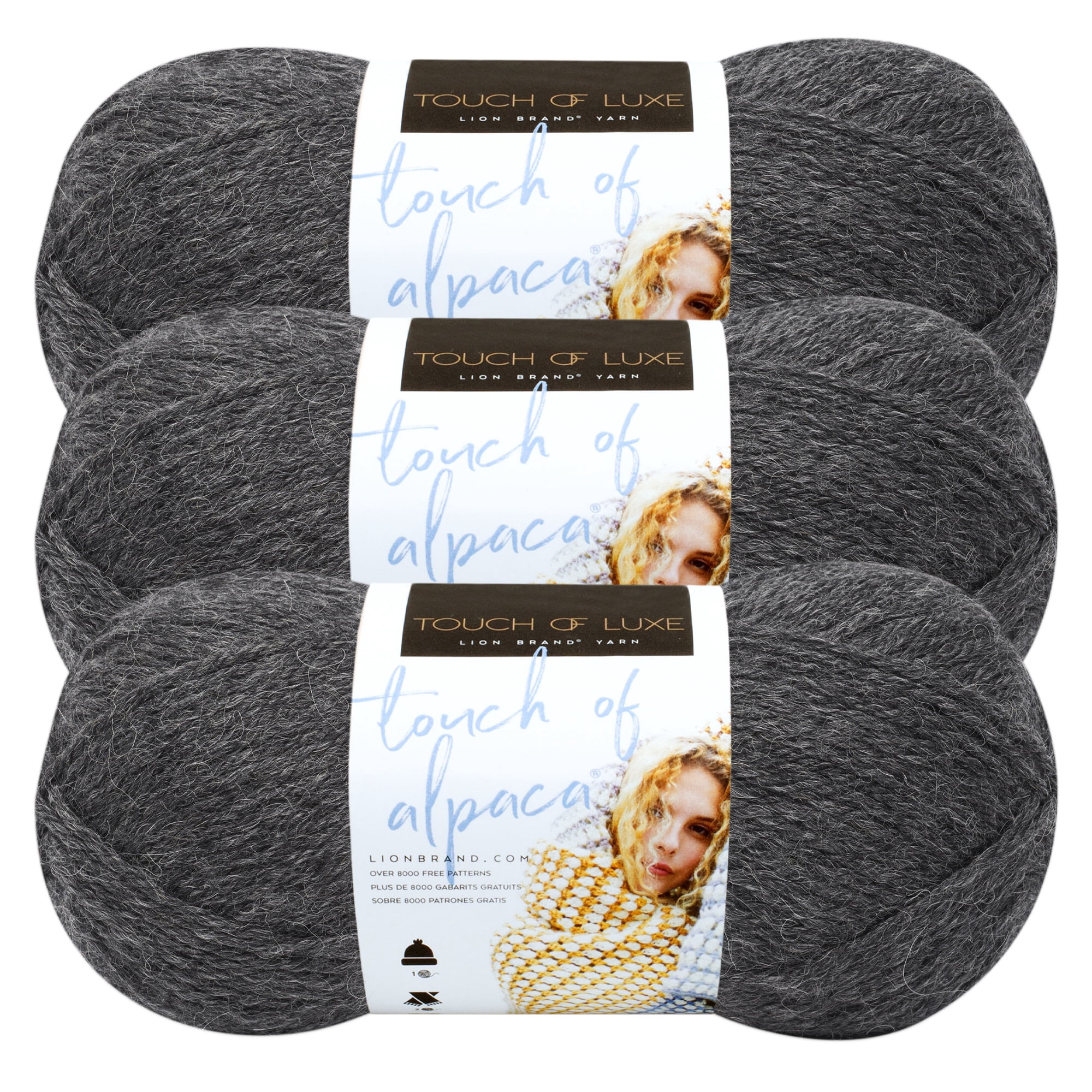 Lion Brand Yarn Touch of Alpaca Charcoal Medium Acrylic, Alpaca Yarn 3 Pack