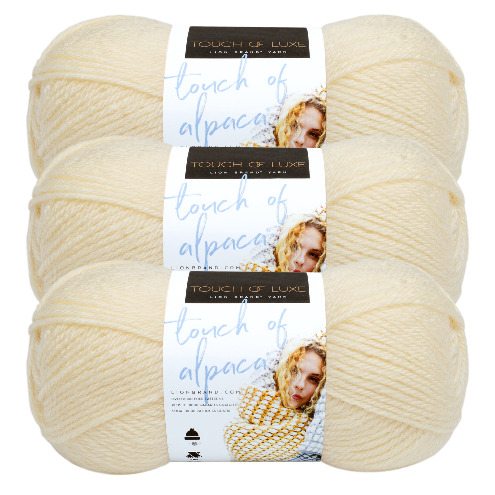 Lion Brand Yarn Touch of Alpaca Cream Medium Acrylic, Alpaca Yarn 3 Pack