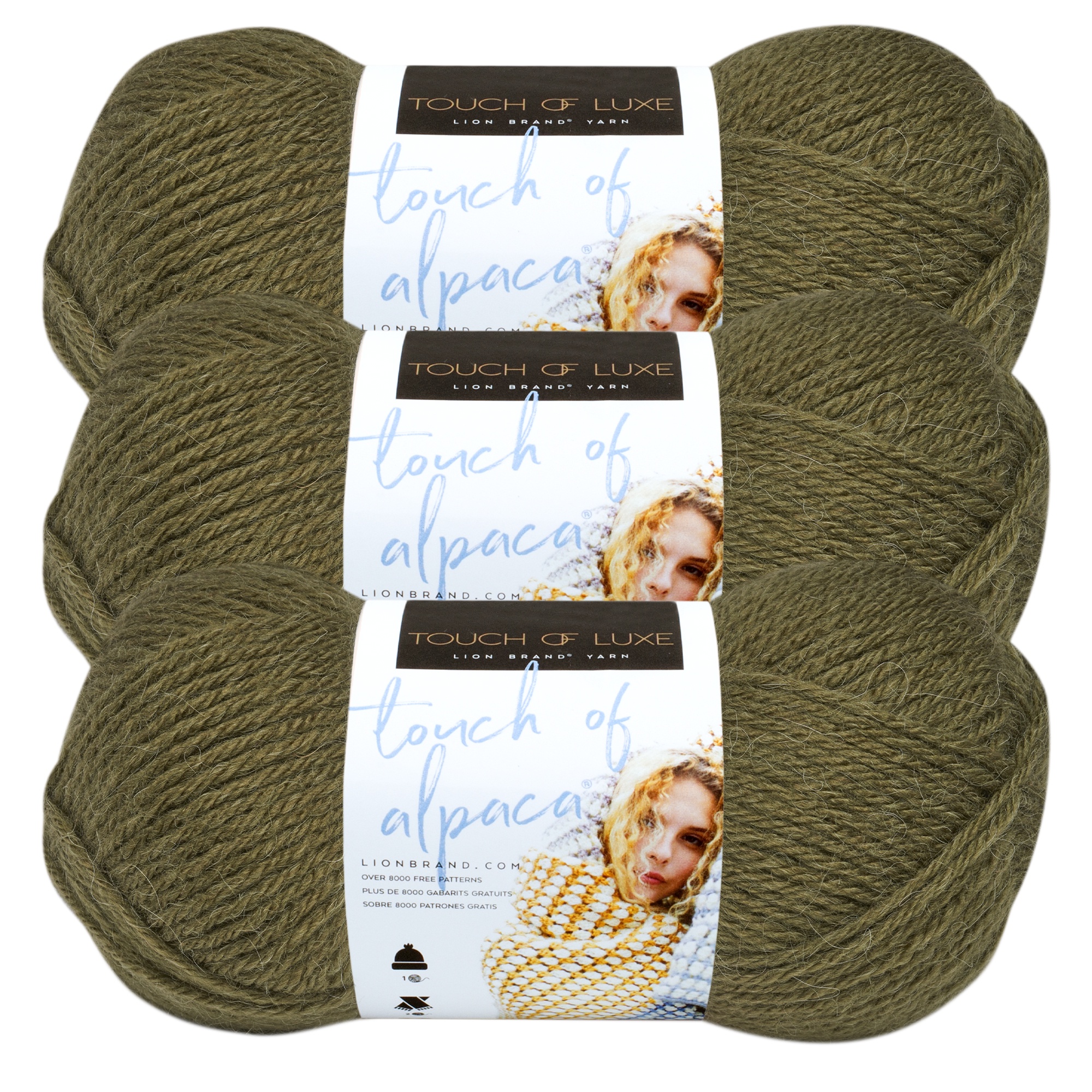 Lion Brand Yarn Touch of Alpaca Olive Medium Acrylic, Alpaca Yarn 3 Pack