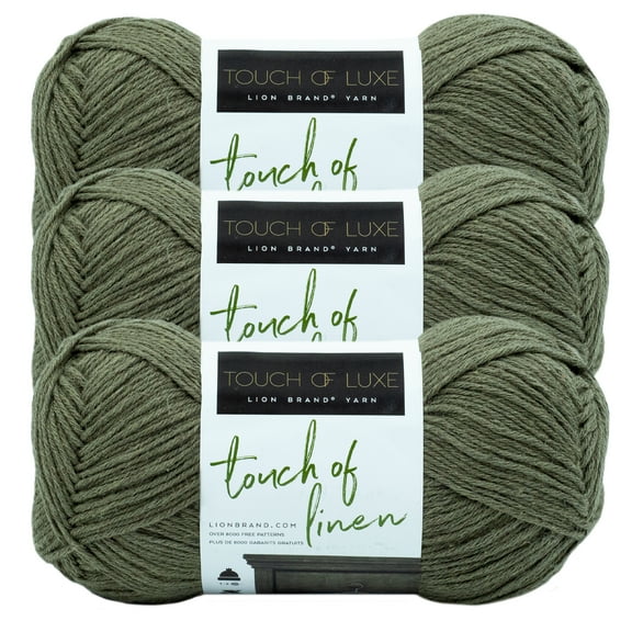 Lion Brand Yarn Touch of Linen Army Medium Cotton, Linen Yarn 3 Pack