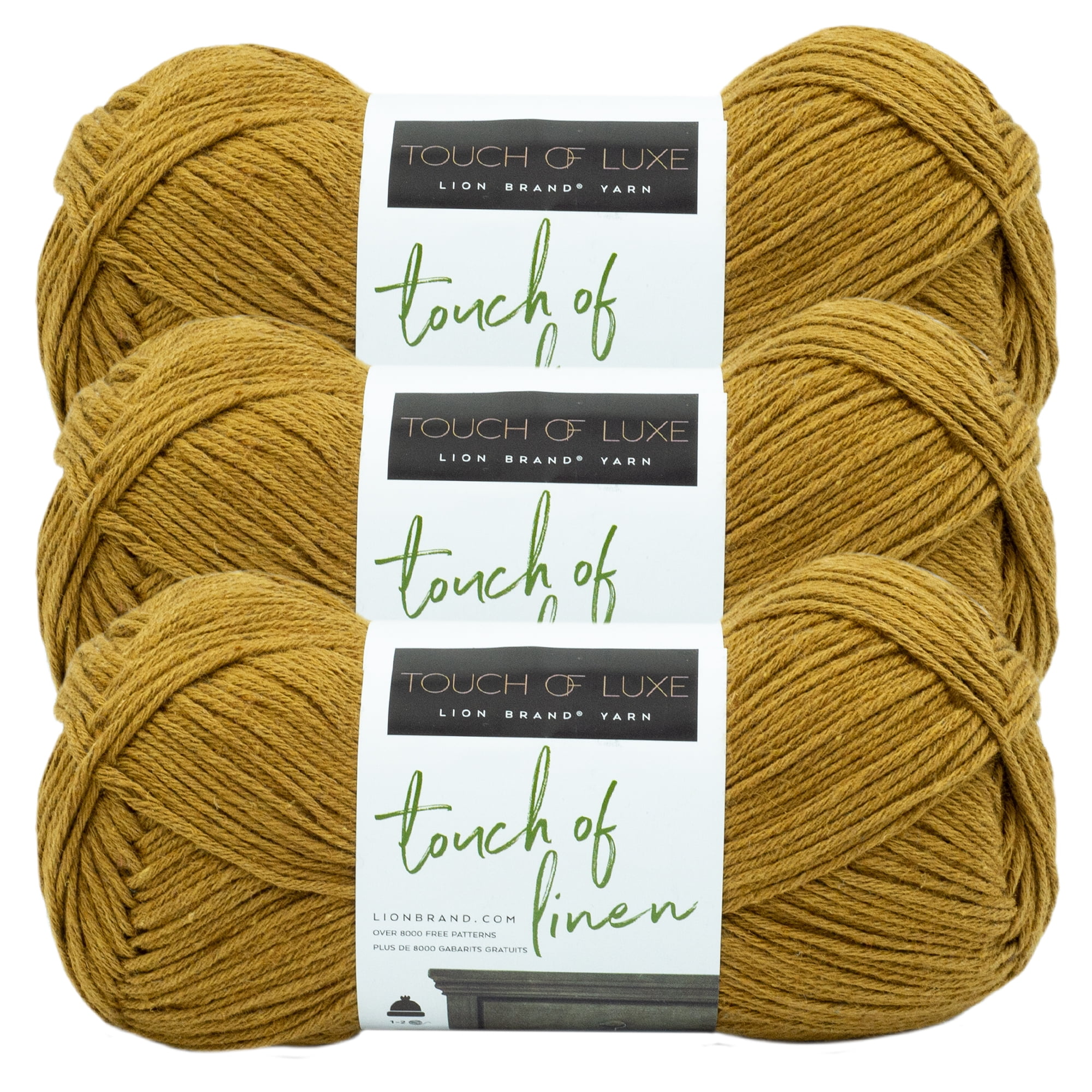 Lion Brand Yarn Touch of Linen Dijon Medium Cotton, Linen Yarn 3 Pack
