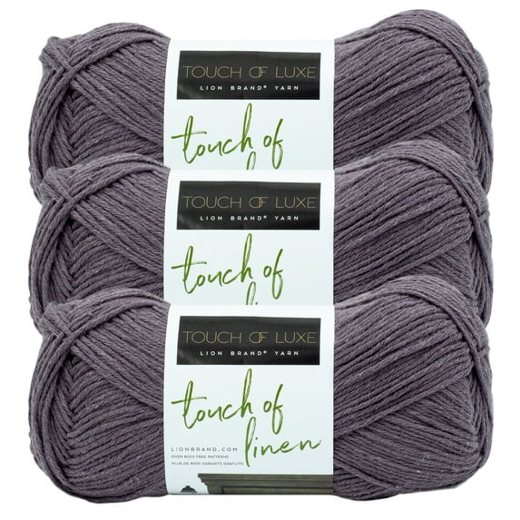 Lion Brand Yarn Touch of Linen Fog Medium Cotton, Linen Yarn 3 Pack