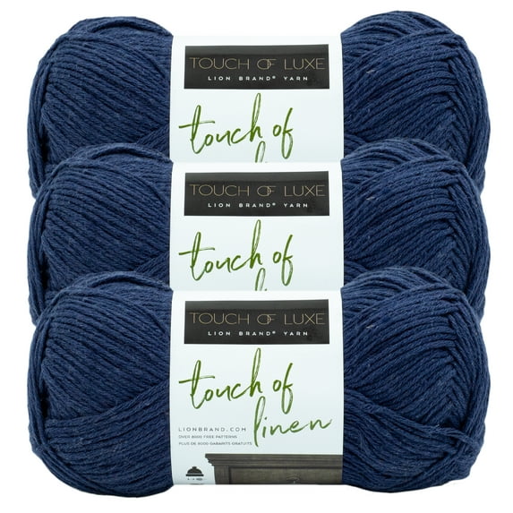 Lion Brand Yarn Touch of Linen Indigo Medium Cotton, Linen Yarn 3 Pack