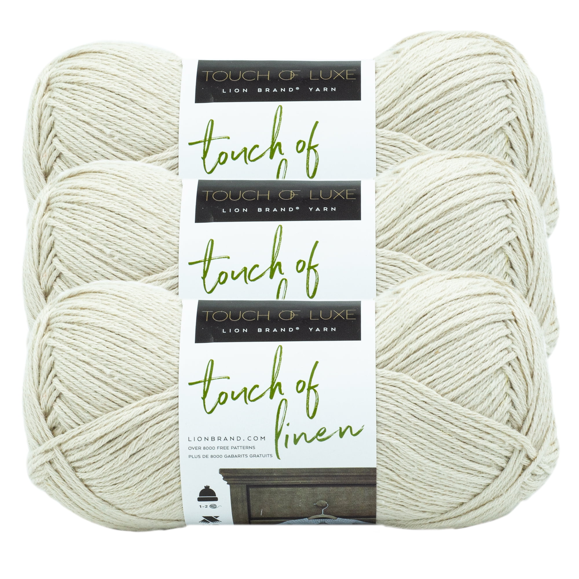 Lion Brand Yarn Touch of Linen Natural Medium Cotton, Linen Yarn 3 Pack