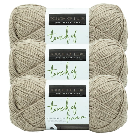 Lion Brand Yarn Touch of Linen Stone Medium Cotton, Linen Yarn 3 Pack