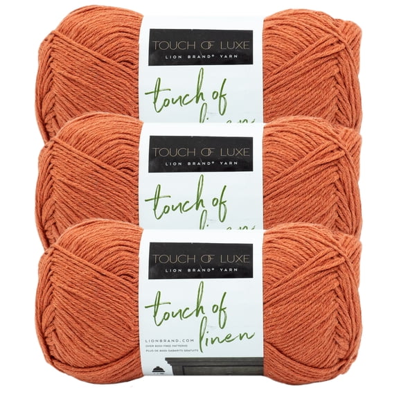 Lion Brand Yarn Touch of Linen Terracotta Medium Cotton, Linen Yarn 3 Pack
