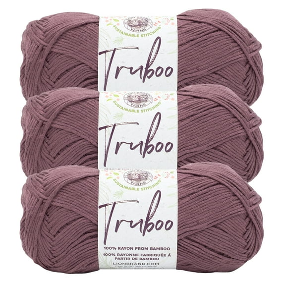 Lion Brand Yarn Truboo Raisin Light Rayon from Bamboo Yarn 3 Pack
