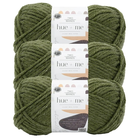 Lion Brand Yarn Two of Wands Hue + Me Moss Bulky Acrylic, Wool Green Yarn 3 Pack