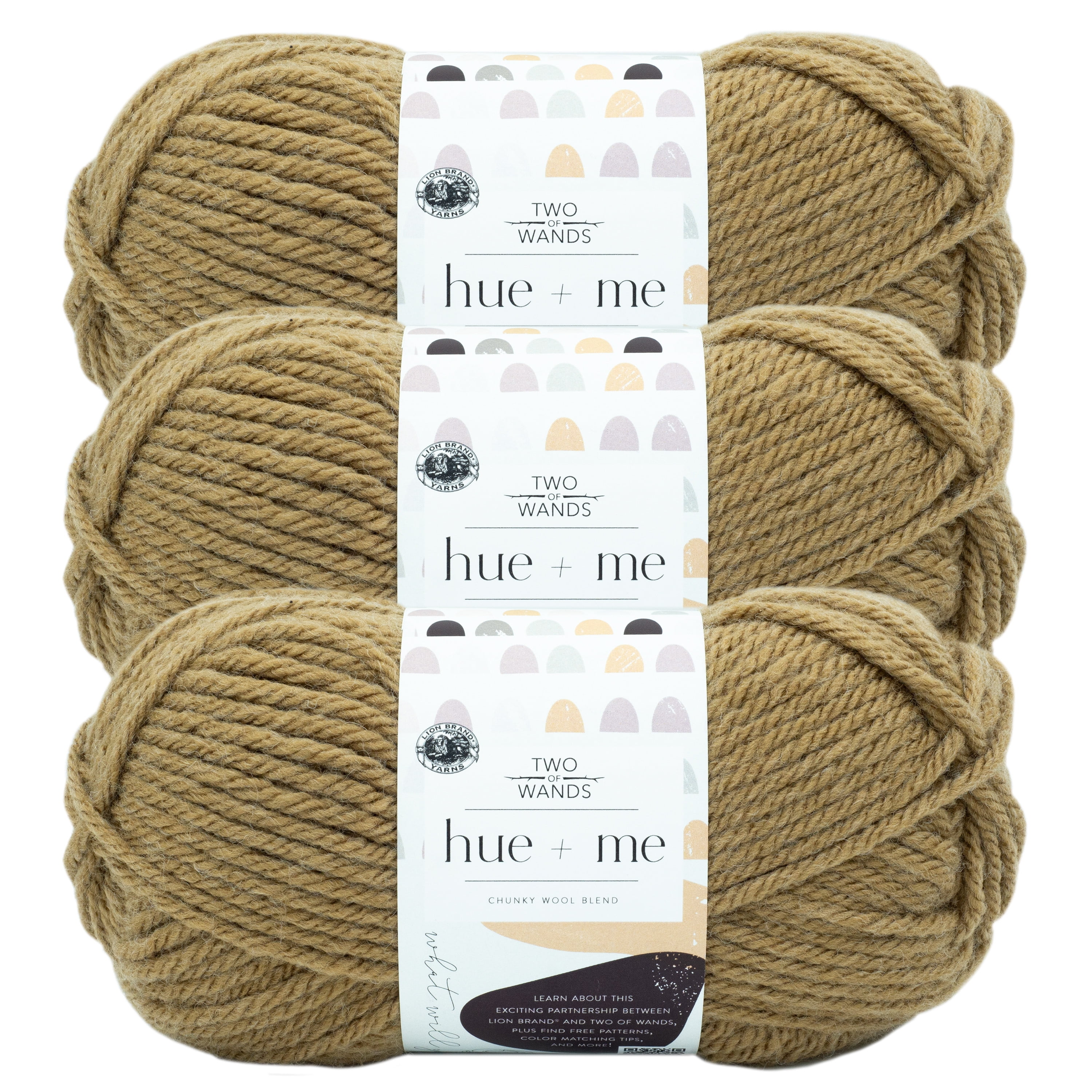 Lion Brand Yarn Two of Wands Hue + Me Toast Wool Blend Acrylic, Wool Brown Yarn 3 Pack