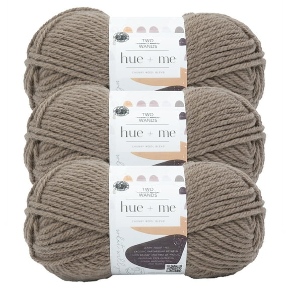 Lion Brand Yarn Two of Wands Hue + Me Warm Stone Bulky Acrylic, Wool Brown Yarn 3 Pack