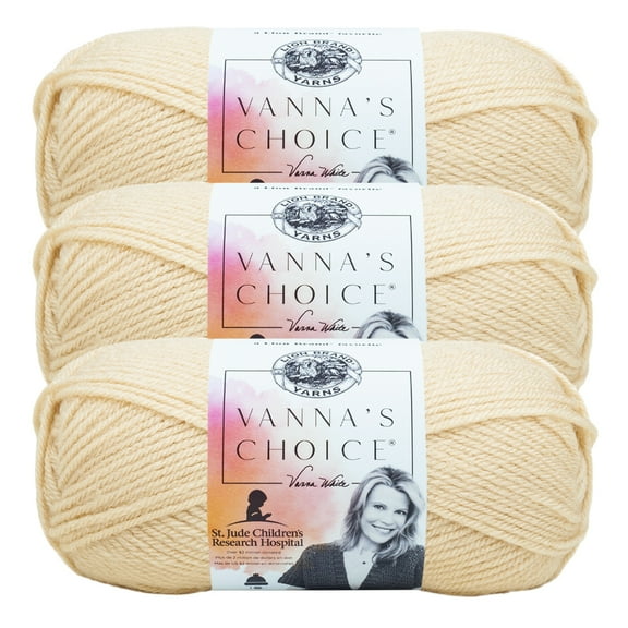 Lion Brand Yarn Vanna's Choice Beige Medium Acrylic Yarn 3 Pack