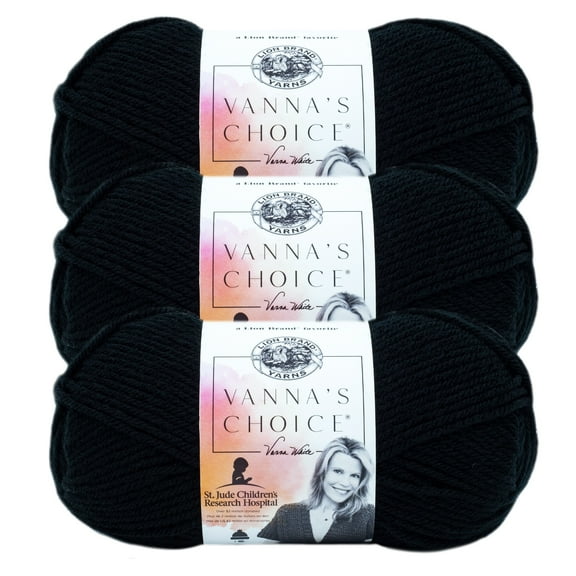 Lion Brand Yarn Vanna's Choice Black Medium Acrylic Yarn 3 Pack