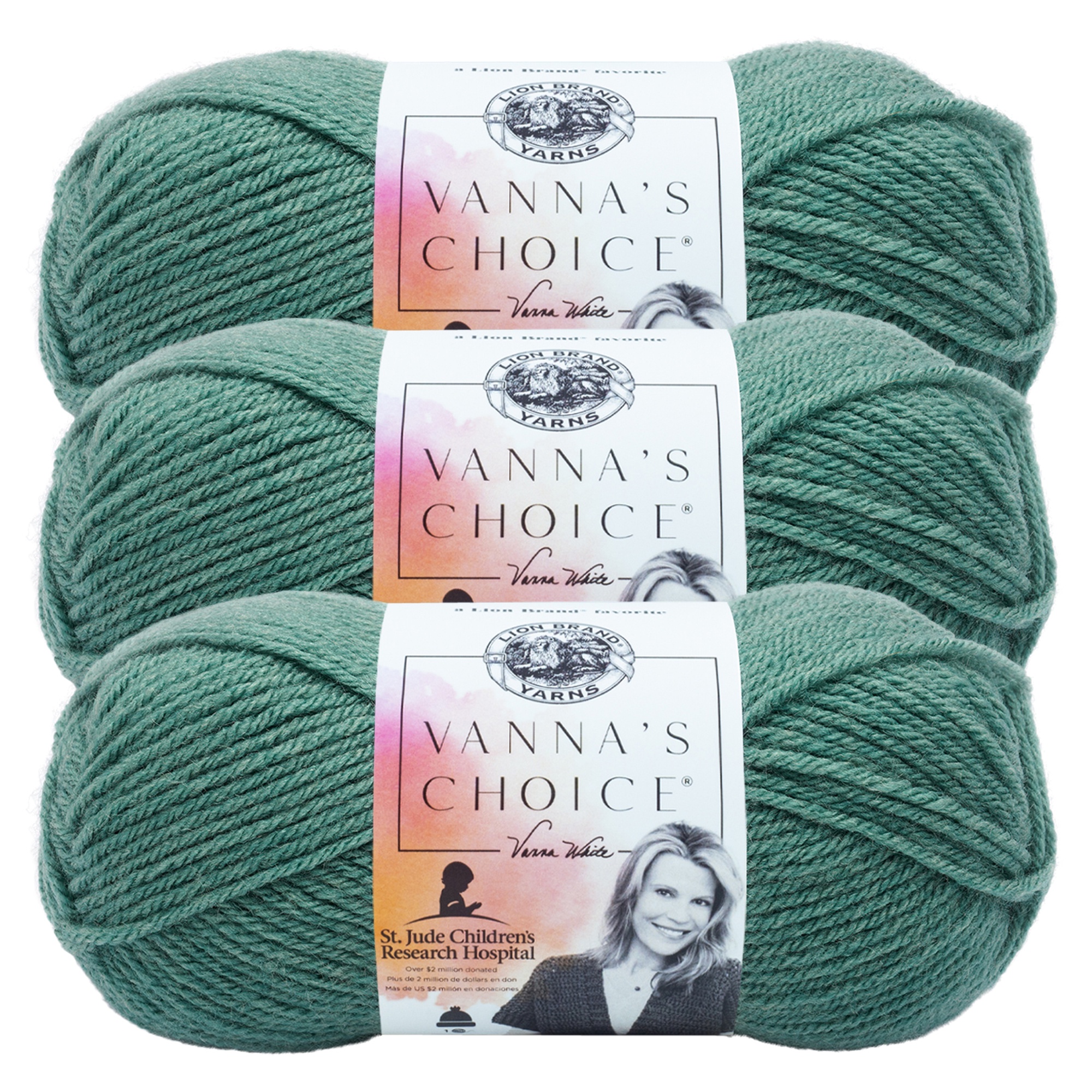 Lion Brand Yarn Vanna's Choice Sage Medium Acrylic Yarn 3 Pack
