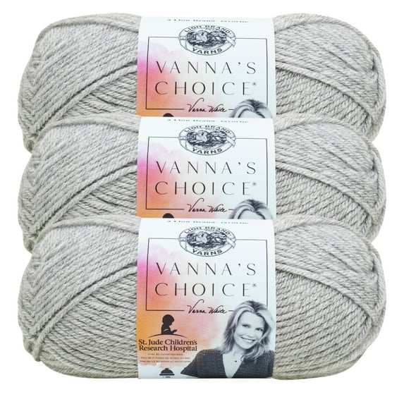 Lion Brand Yarn Vanna's Choice Silver Heather Medium Acrylic Yarn 3 Pack