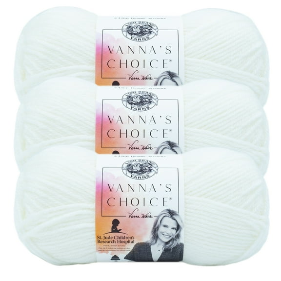 Lion Brand Yarn Vanna's Choice White Medium Acrylic Yarn 3 Pack