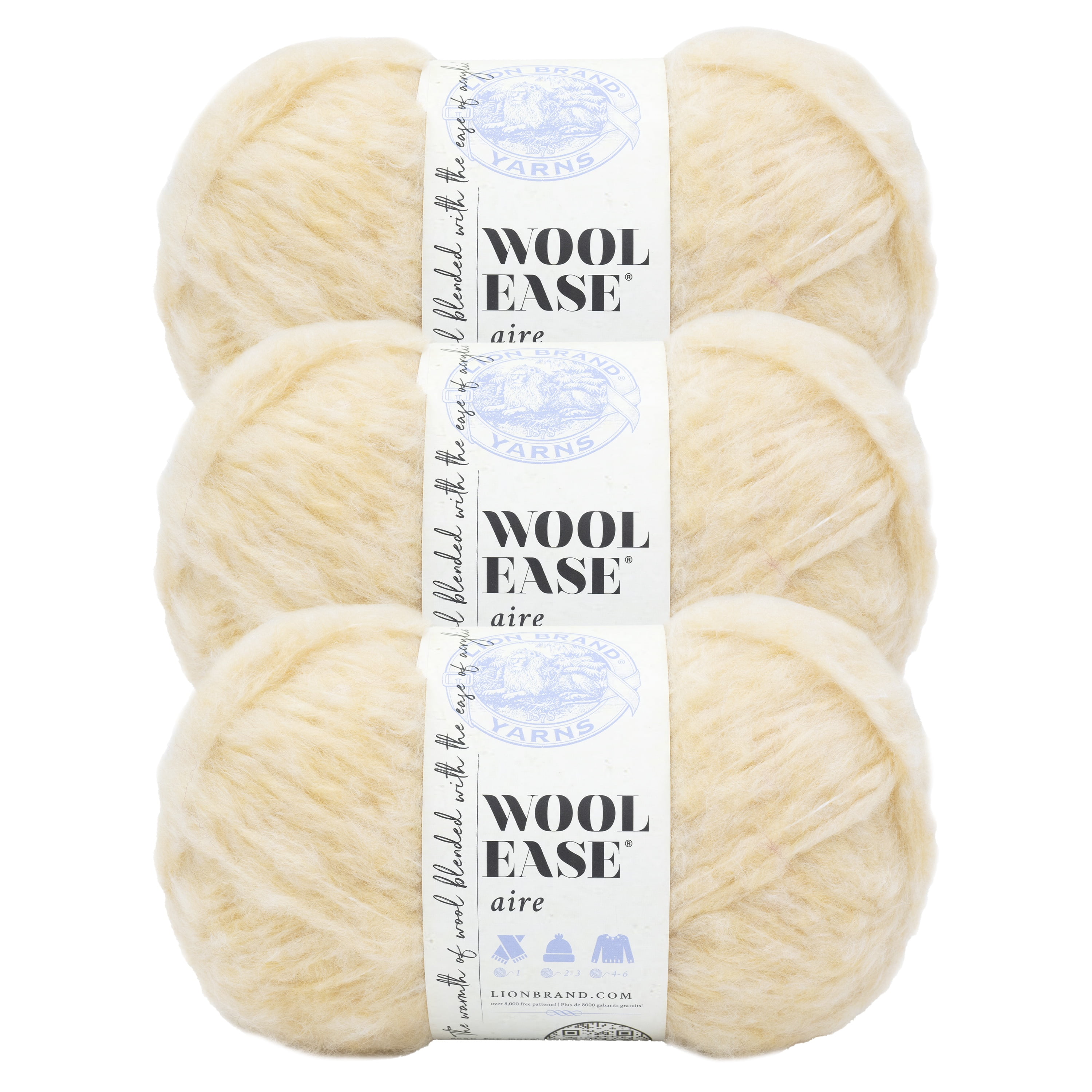 Lion Brand Yarn Wool-Ease Aire Buttercup Super Bulky Acrylic, Wool, Polyester Yarn Yellow 3 Pack