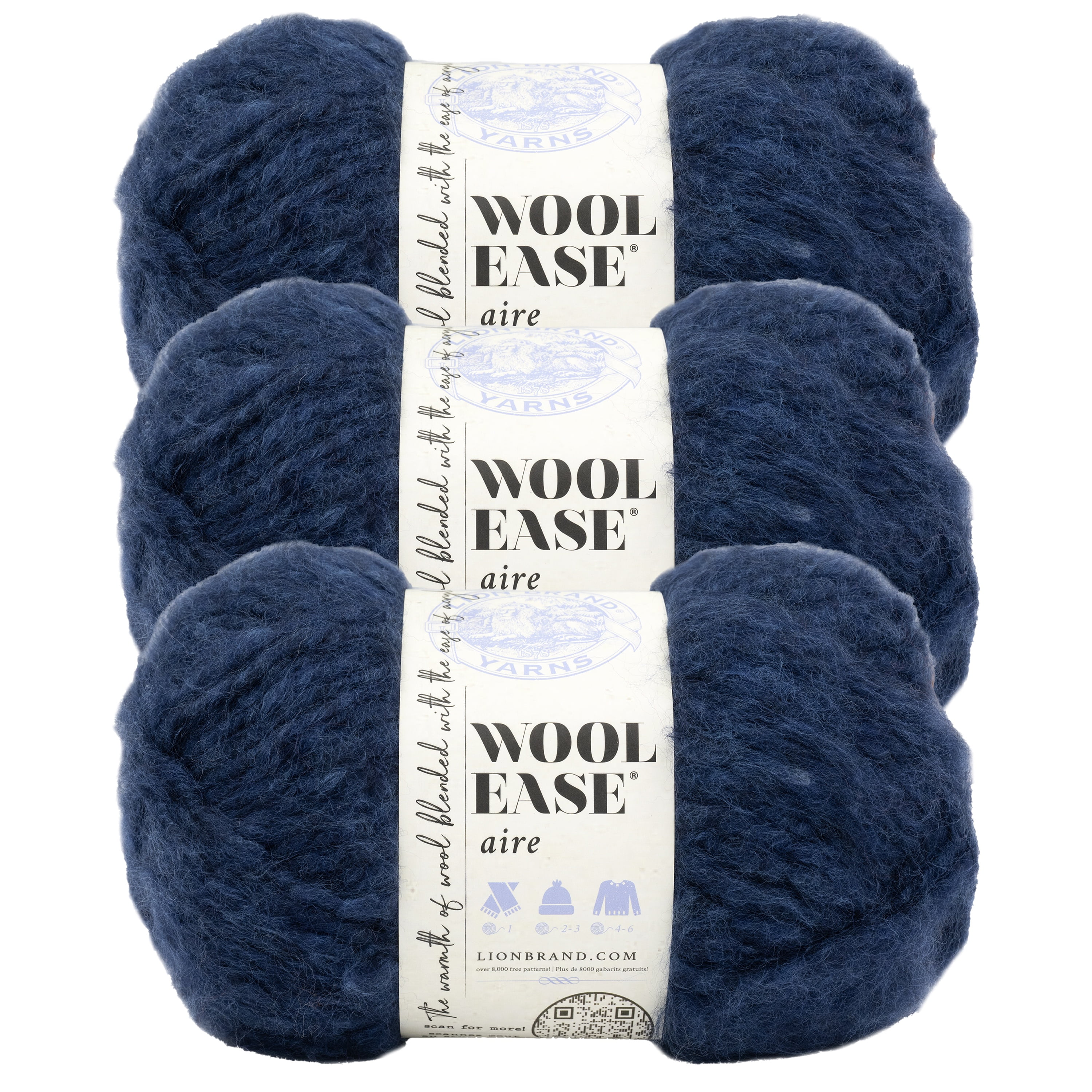 Lion Brand Yarn Wool-Ease Aire Night Sky Super Bulky Acrylic, Wool, Polyester Yarn 3 Pack