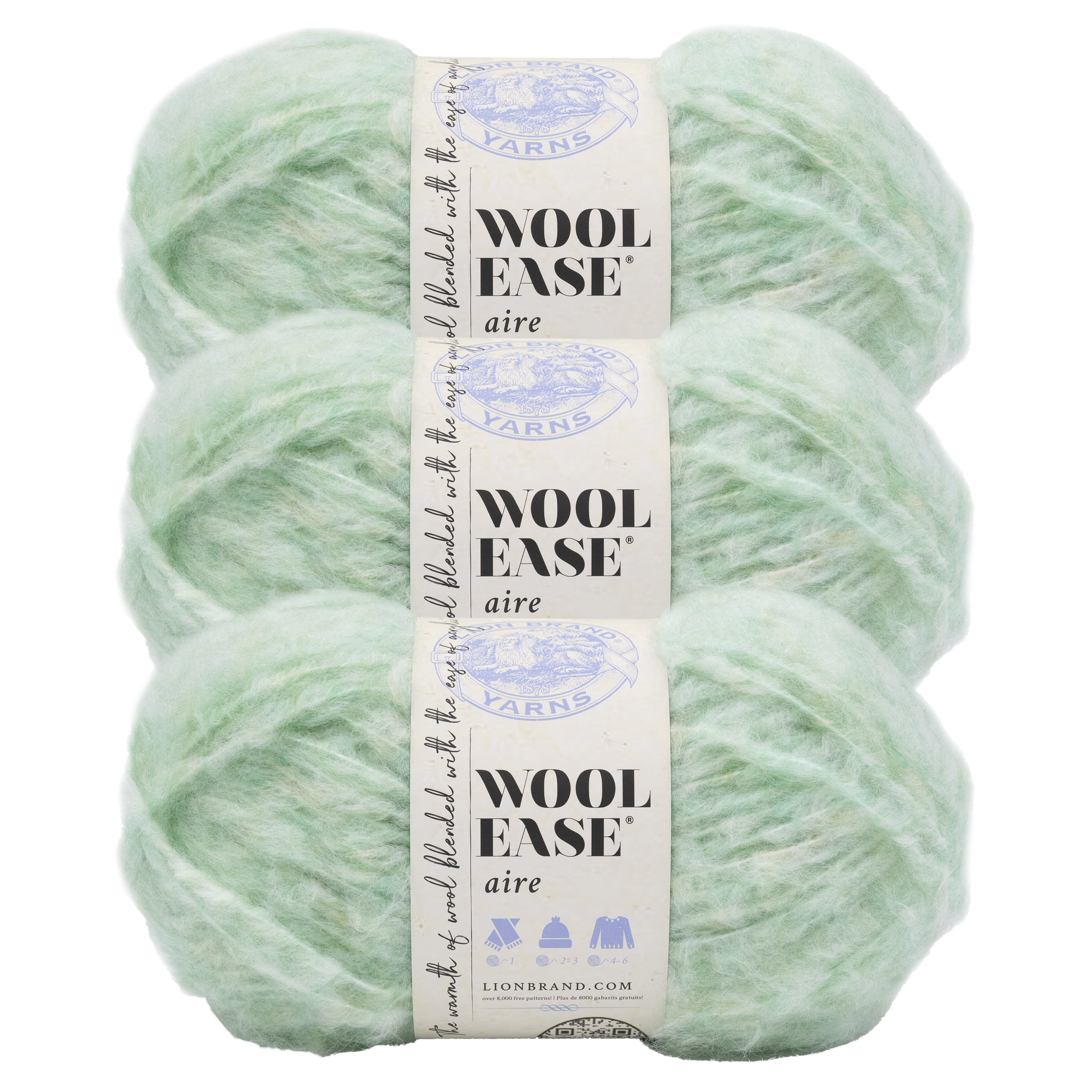 Lion Brand Yarn Wool-Ease Aire Sweet Mint Super Bulky Acrylic, Wool, Polyester Yarn Green 3 Pack