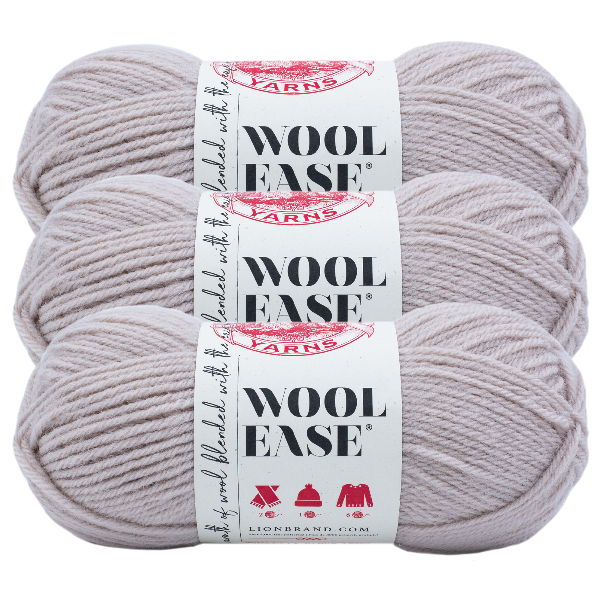 Lion Brand Yarn Wool-Ease Antler Classic Worsted Medium Acrylic, Wool Off-White Yarn 3 Pack - image 1 of 4