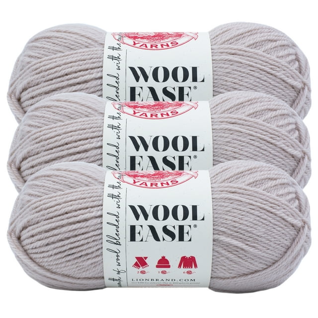 Lion Brand Yarn Wool-Ease Antler Classic Worsted Medium Acrylic, Wool Off-White Yarn 3 Pack