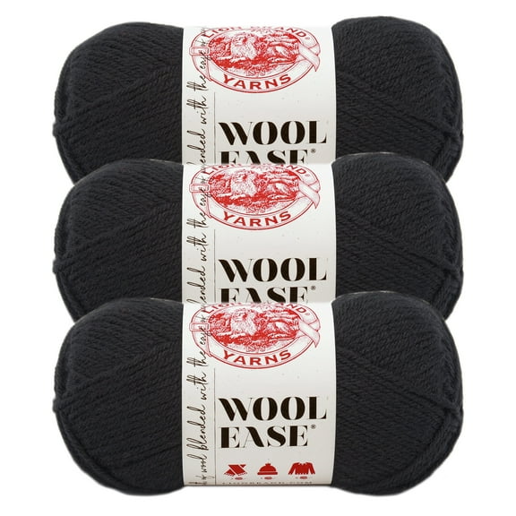 Lion Brand Yarn Wool-Ease Black Medium Acrylic, Wool Yarn 3 Pack