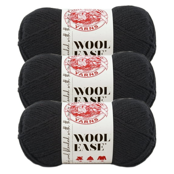 Lion Brand Yarn Wool-Ease Black Medium Acrylic, Wool Yarn 3 Pack