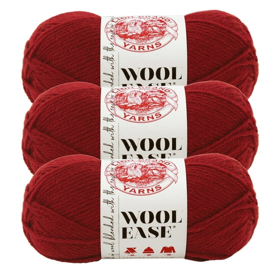 Lion Brand Yarn Wool-Ease Cranberry Medium Acrylic, Wool Yarn 3 Pack