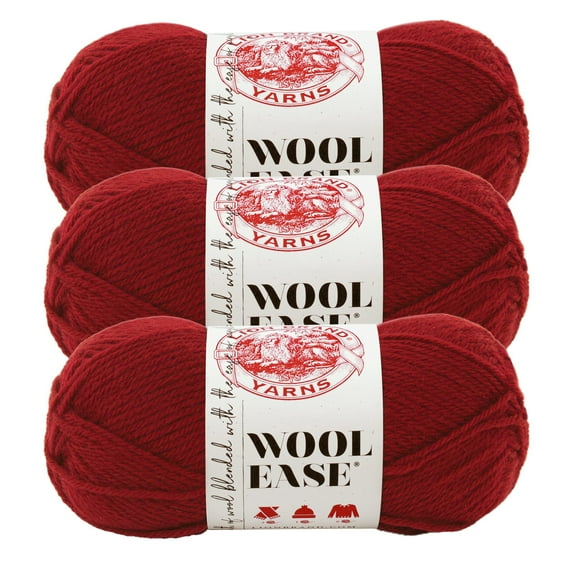Lion Brand Yarn Wool-Ease Cranberry Medium Acrylic, Wool Yarn 3 Pack