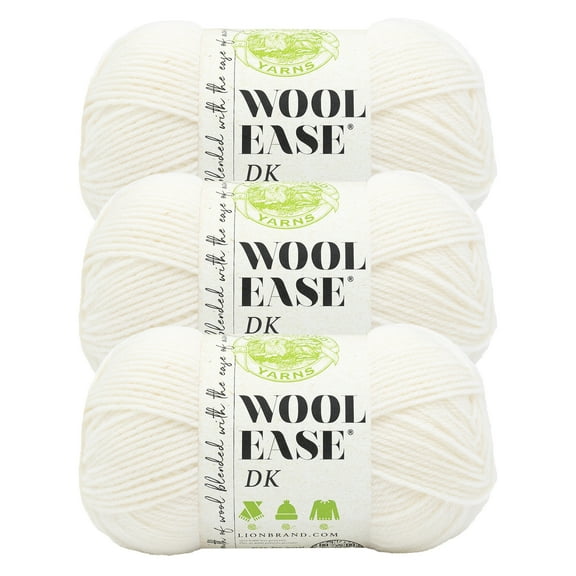 Lion Brand Yarn Wool-Ease DK Cream Light Acrylic, Wool Yarn 3 Pack