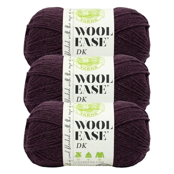 Lion Brand Yarn Wool-Ease DK Eggplant Light Acrylic, Wool Yarn 3 Pack