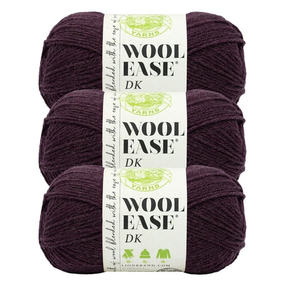 Lion Brand Yarn Wool-Ease DK Eggplant Light Acrylic, Wool Yarn 3 Pack