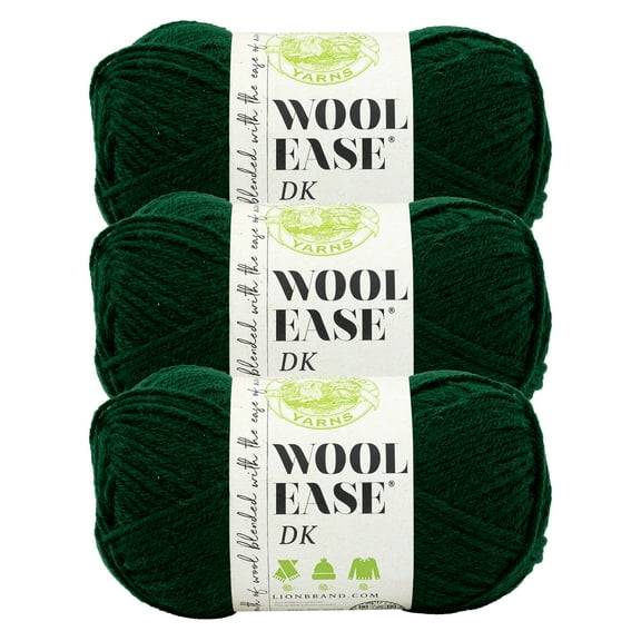 Lion Brand Yarn Wool-Ease DK Forest Green Light Acrylic, Wool Yarn 3 Pack