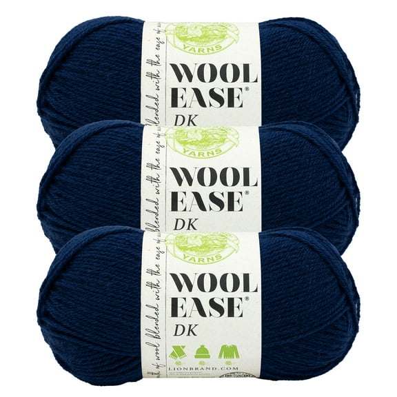 Lion Brand Yarn Wool-Ease DK Navy Light Acrylic, Wool Yarn 3 Pack